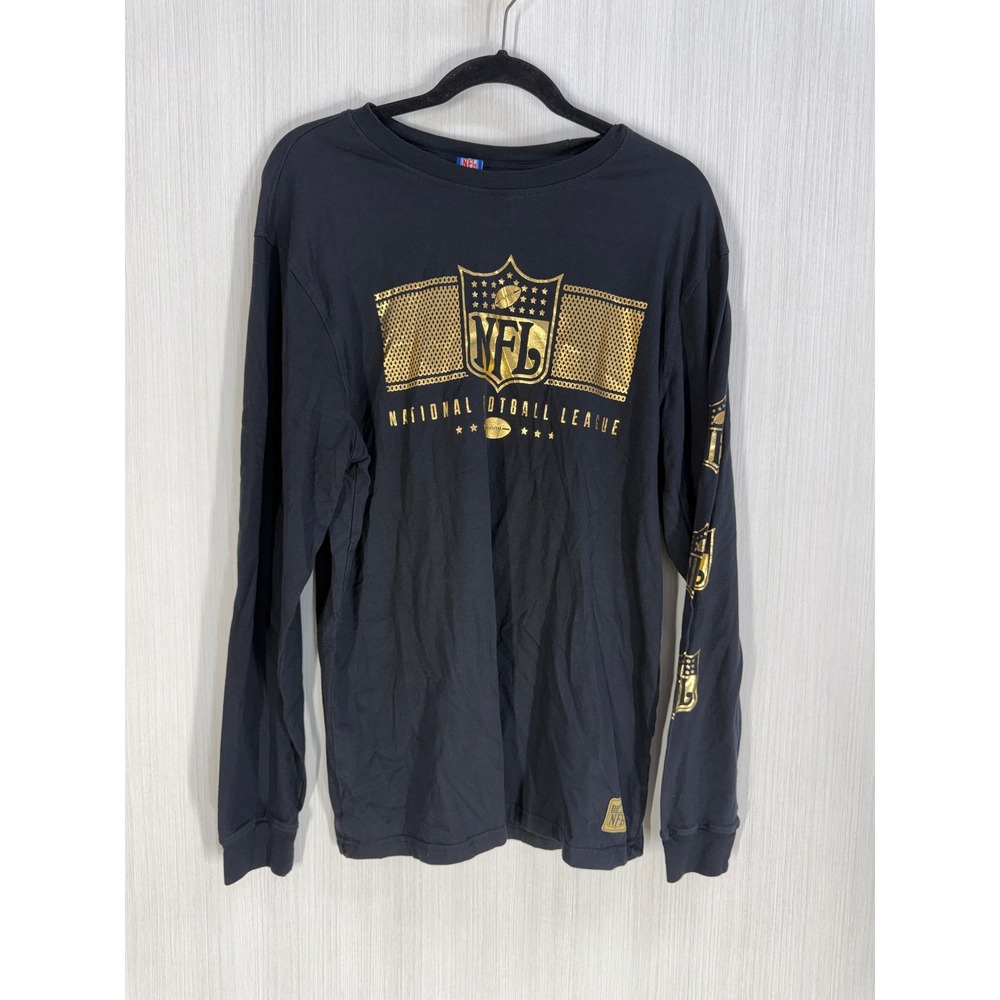 NFL National Football League Long Sleeve Shirt Black Gold Foil Logo Mens L